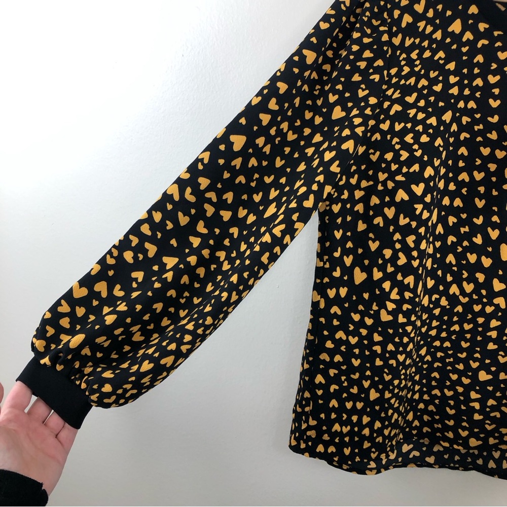 POPSUGAR Black and Mustard Heart Print Long-Sleeve Blouse - Picture 8 of 12